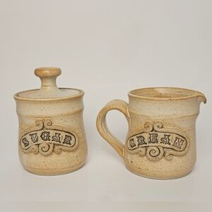 Vintage 1970s Stoneware Cream & Sugar Set – Rustic Embossed Pottery Canada